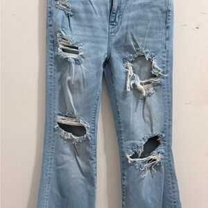 American Eagle Outfitters Light Blue Distressed Flare Jeans